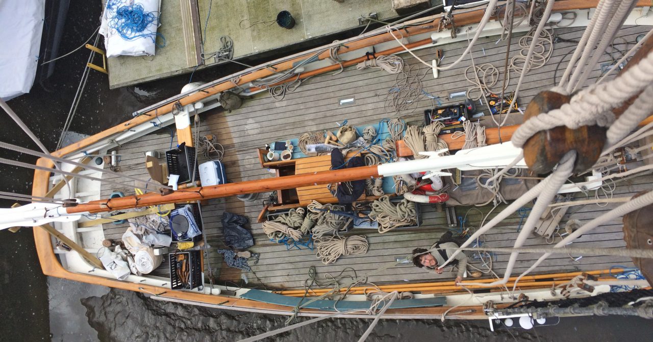 Re-rigging prior to departure from Cornwall